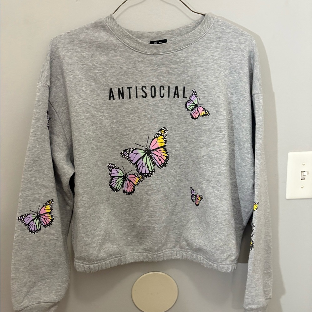 Rue21 Gray Antisocial Butterfly Sweatshirt